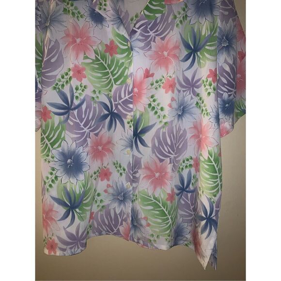 Vintage ALIA Pastel Hawaiian button down top size 18 - Picture 5 of 12